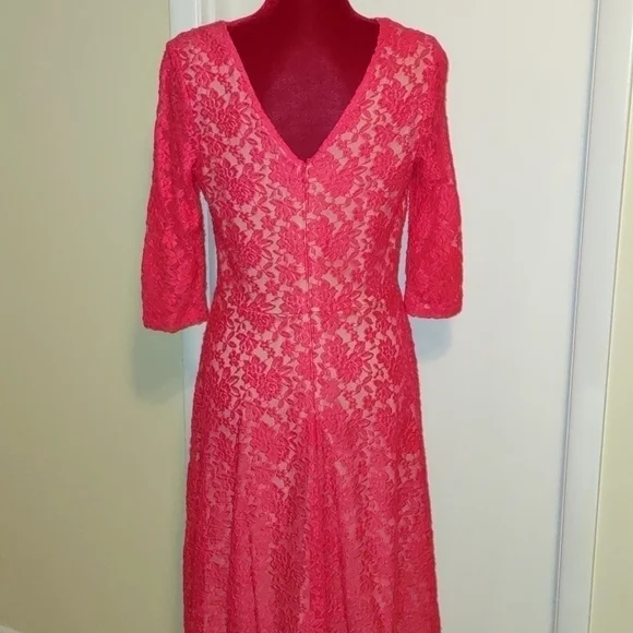 Melrose Pink Lace Illusion A Line Dress; Size 10 - Picture 4 of 8